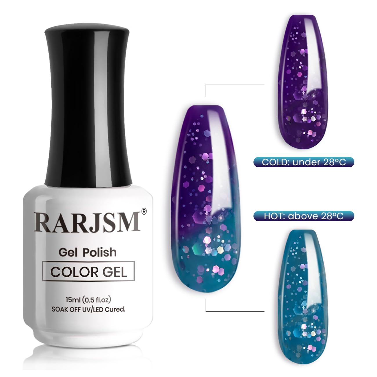 RARJSM 15ML Color Shifting Glitter Gel Nail Polish Blue to Purple for DIY Manicure - Image 2