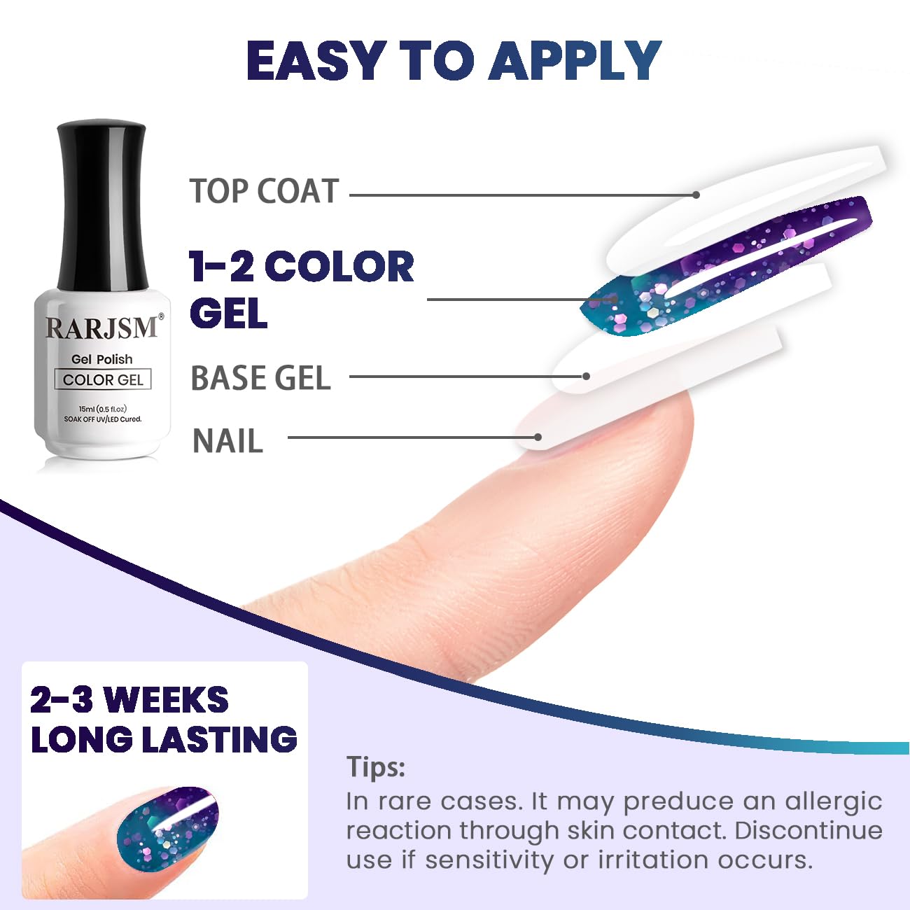 RARJSM 15ML Color Shifting Glitter Gel Nail Polish Blue to Purple for DIY Manicure - Image 6