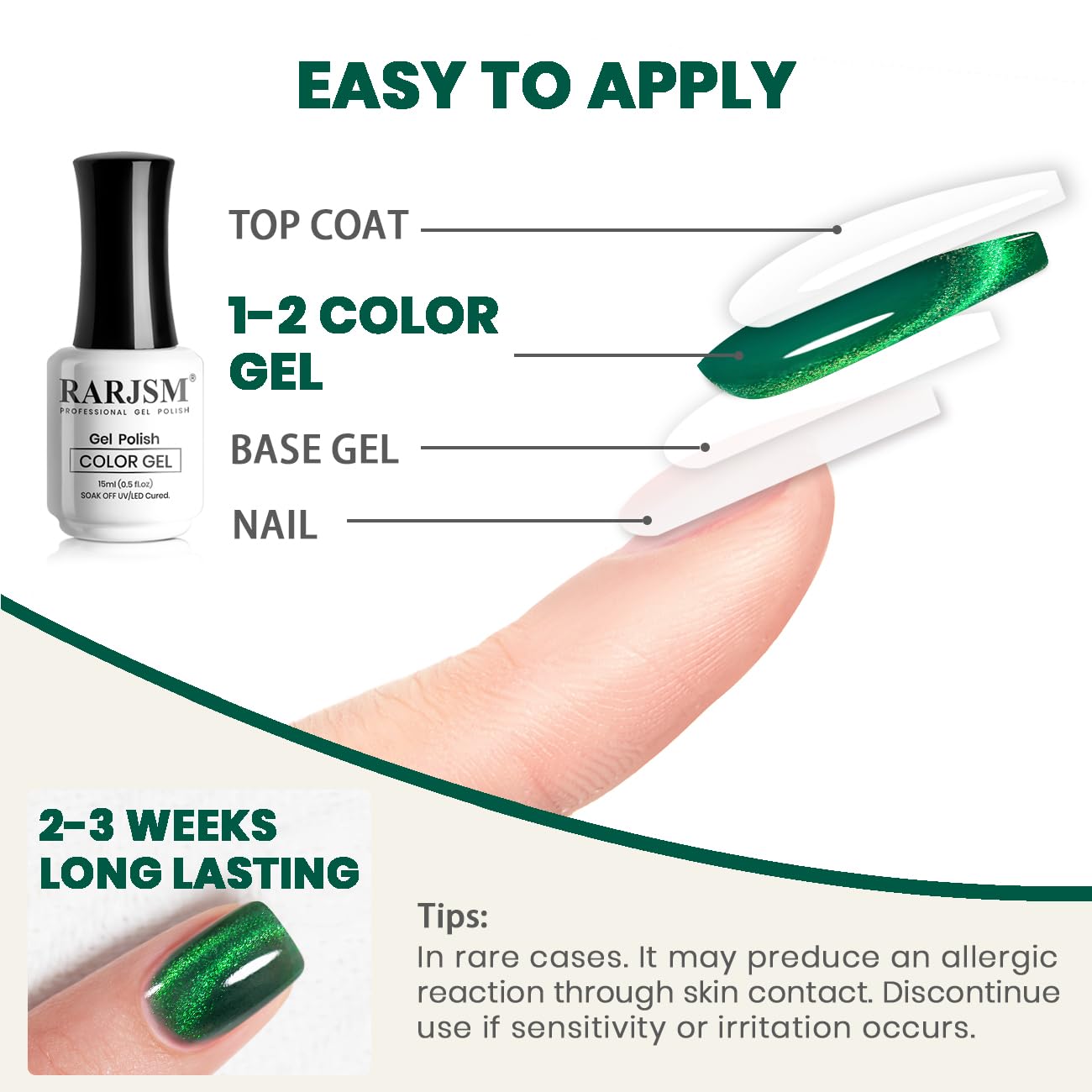 RARJSM 15ml Green Cat Eye Gel Nail Polish Kit with Magnet Stick for Salon Quality Nails - Image 7