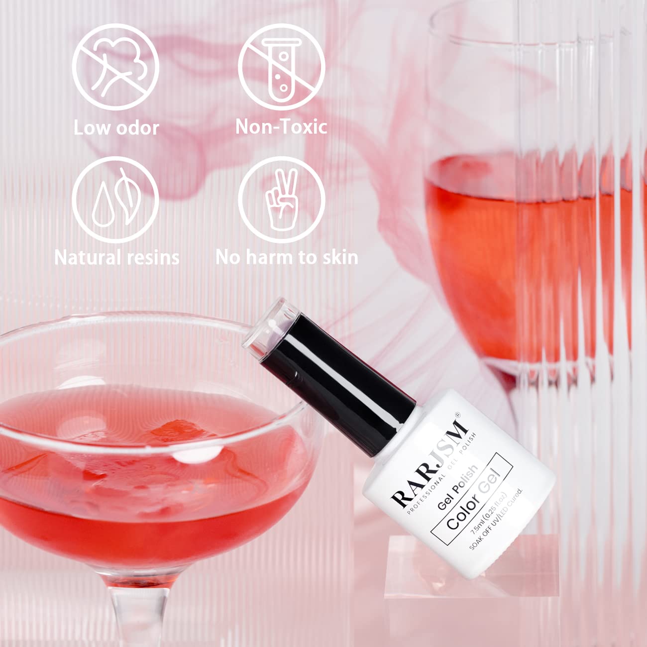 7.5ML Pearl Pink Purple Gel Nail Polish with Glitter Shimmer Effect - Image 4