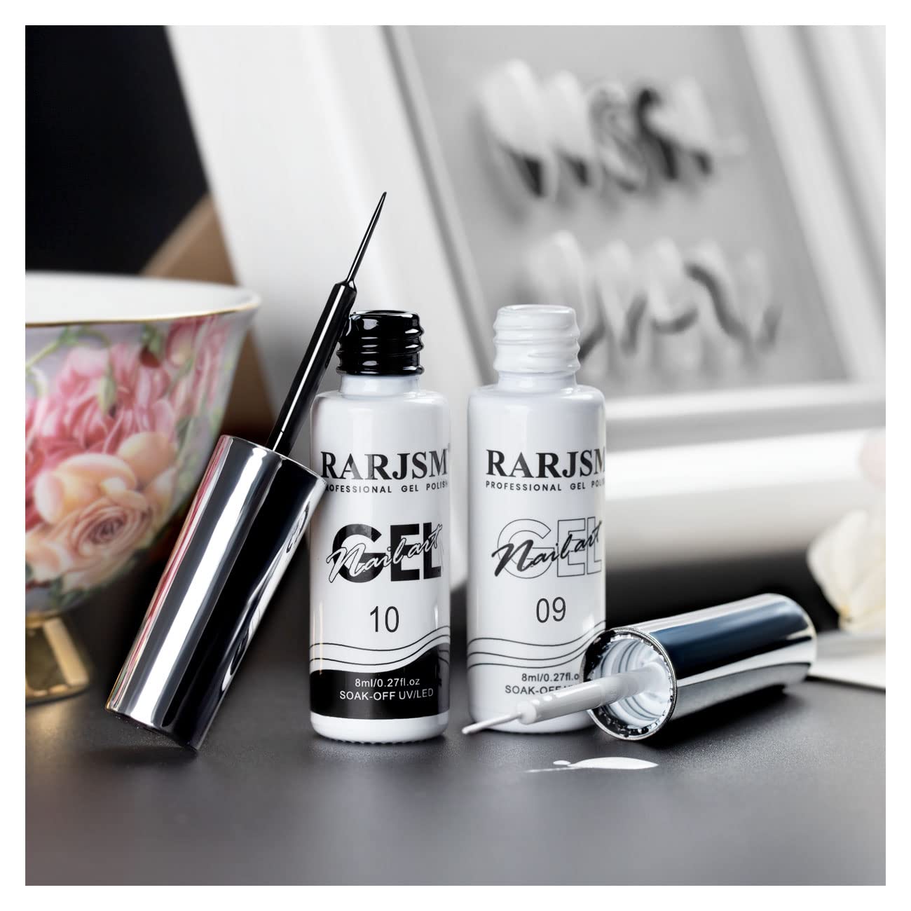RARJSM 2Pcs 8ml Black and White Nail Art Liner Gel Polish Set with Brush - Image 2