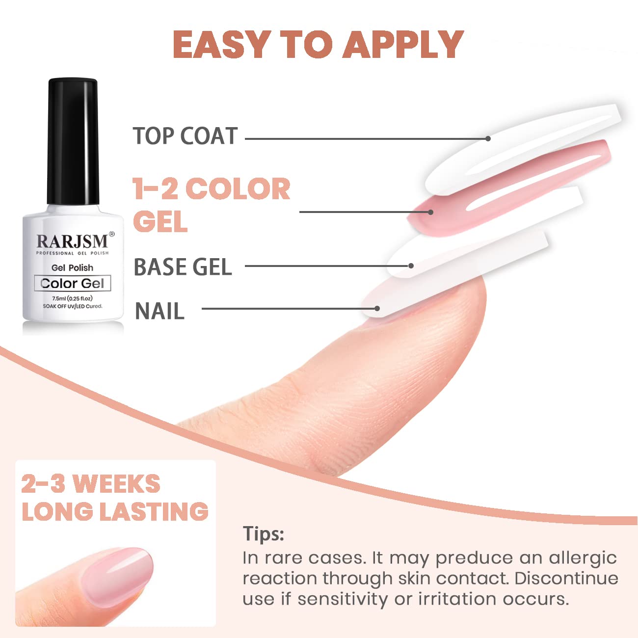 RARJSM 6-Piece Nude Gel Polish Set for French Manicure, 7.5ml Sheer Jelly Colors - Image 7