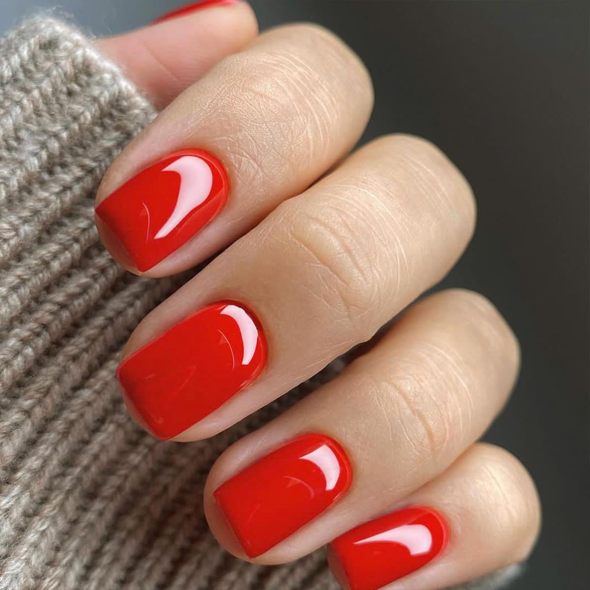 Red Glossy Square Press-On Nails with Designs 24 Pcs Full Cover Medium Size for Women - Image 2