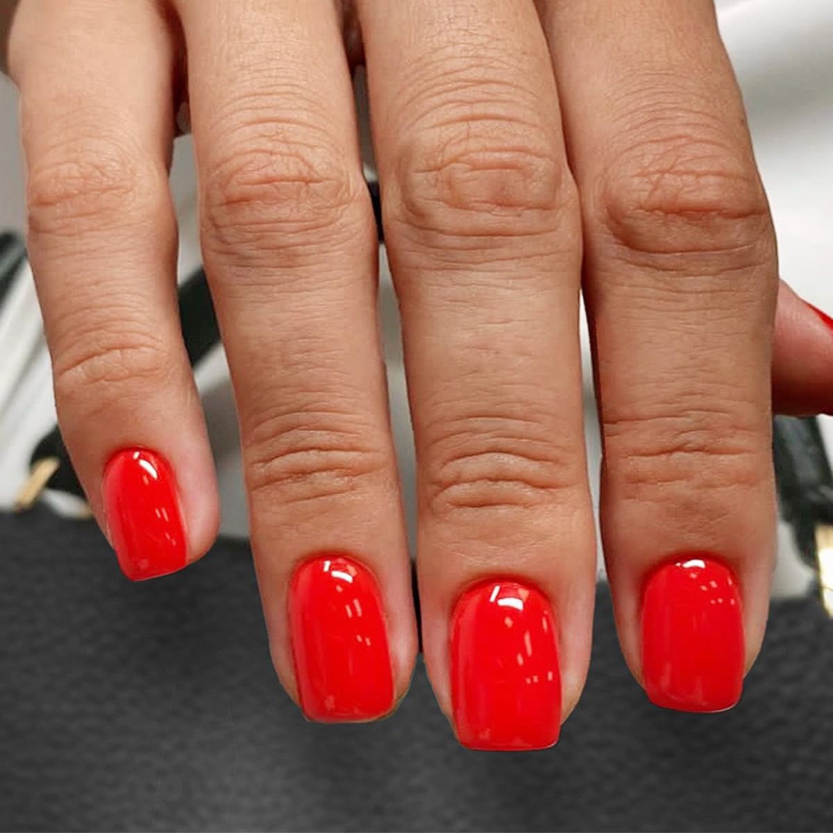 Red Glossy Square Press-On Nails with Designs 24 Pcs Full Cover Medium Size for Women - Image 3