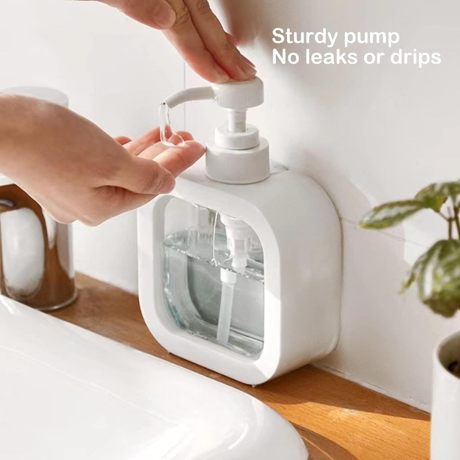 White Refillable 10 Oz Soap Dispenser for Bathroom Kitchen with Waterproof Label - Image 3