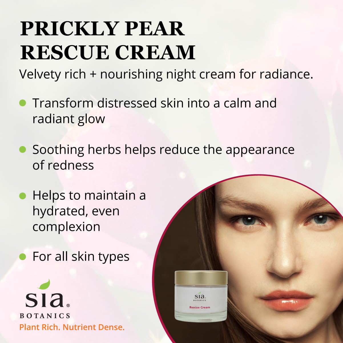 Rescue Face Cream 65g Glass Jar - Natural Botanical Facial Moisturizer with Prickly Pear, Aloe Vera, Green Tea - Image 5