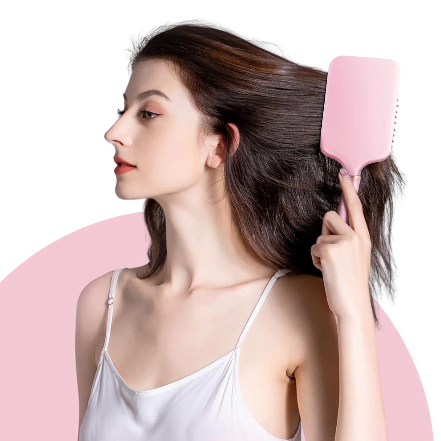 RHOS Paddle Brush for Thick, Curly, Long Hair - Detangler with Nylon Bristles - Pink - Image 9