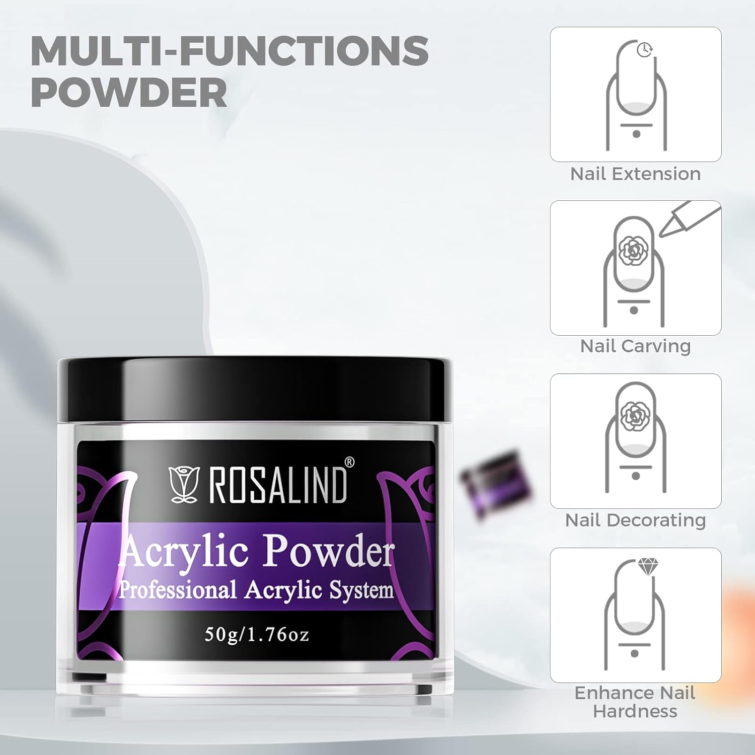 ROSALIND 50g White Professional Acrylic Powder for Nail Extensions & French Nail Art - Image 7