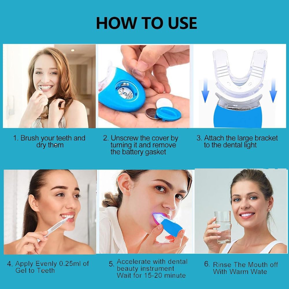 Sensitive Teeth Whitening Kit with LED Light, Gentle Gel Syringes, Blue - Image 6