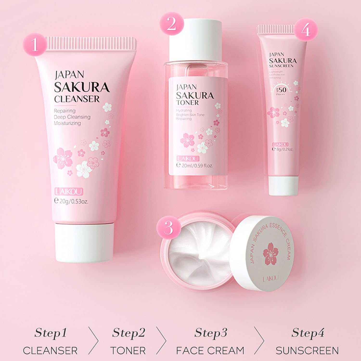 Sakura Travel Skincare Set for Teenage Girls - 4 Piece Gentle Face Care Kit - Image 4