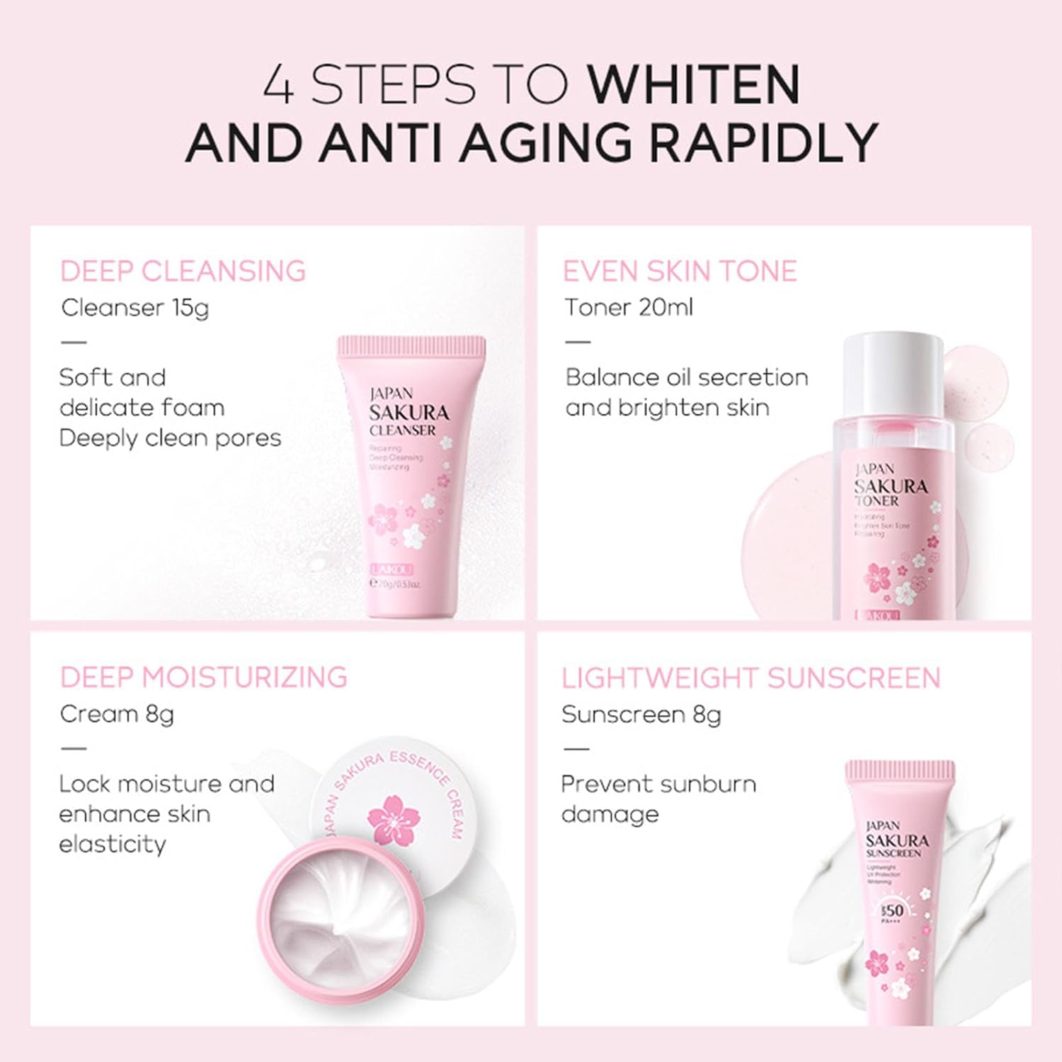 Sakura Travel Skincare Set for Teenage Girls - 4 Piece Gentle Face Care Kit - Image 5