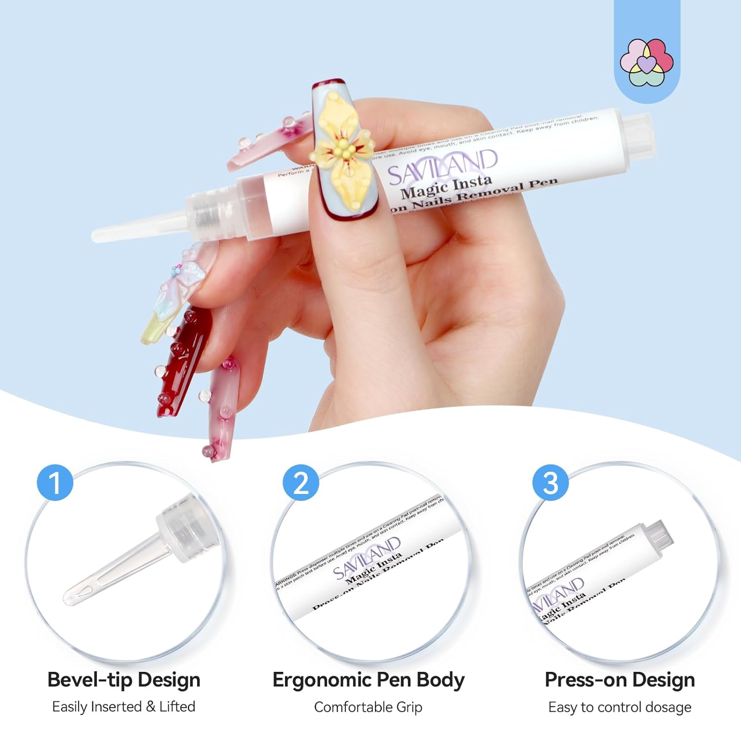 SAVILAND 10s Solid Nail Glue Remover Pen with Vitamin E and Castor Oil for Press On Nails - Image 4