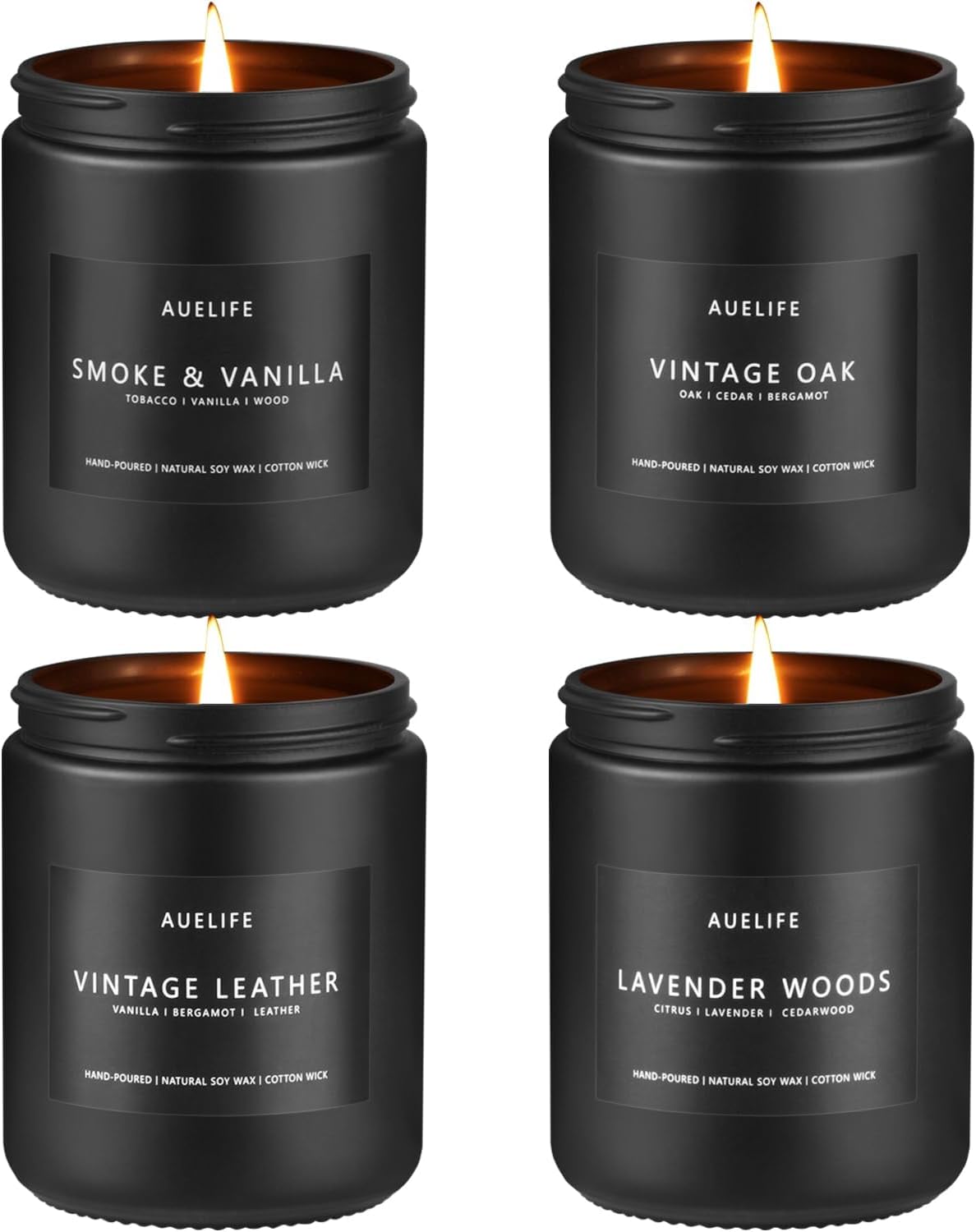 4 Pack Scented Candles Gift Set for Men - Aromatherapy with Leather, Smoke, Vanilla, Oak, Lavender Scents - Image 3