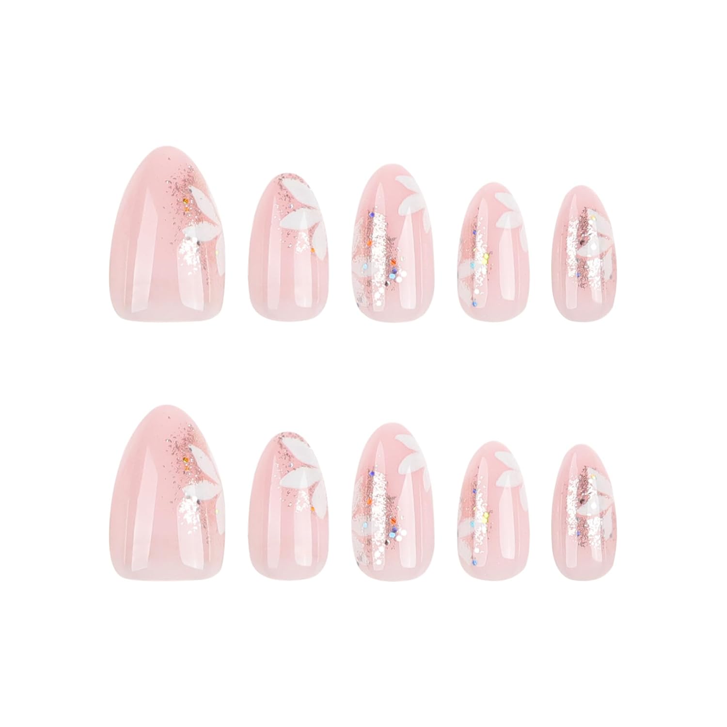 24 Pcs Short Almond Nude Press On Nails Kit with Gold Glitter and Floral Design - Image 2
