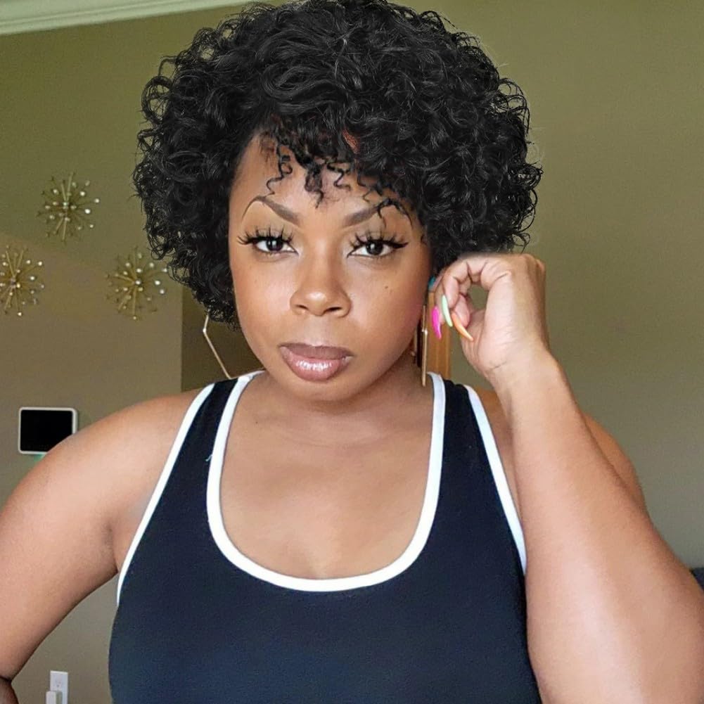 Short Deep Wave Curly Human Hair Pixie Cut Glueless Afro Wig for Black Women - Image 6
