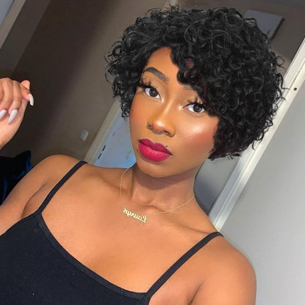 Short Deep Wave Curly Human Hair Pixie Cut Glueless Afro Wig for Black Women - Image 7