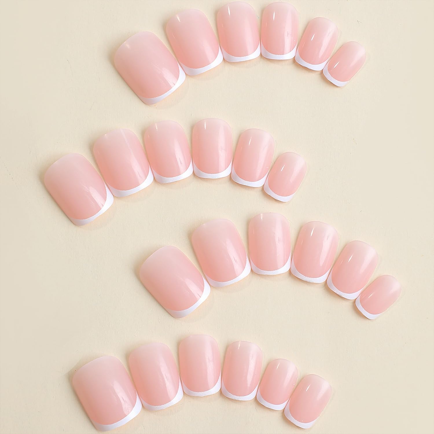 Short Square White French Tip Reusable Acrylic Press-On Nails for Women - Image 2