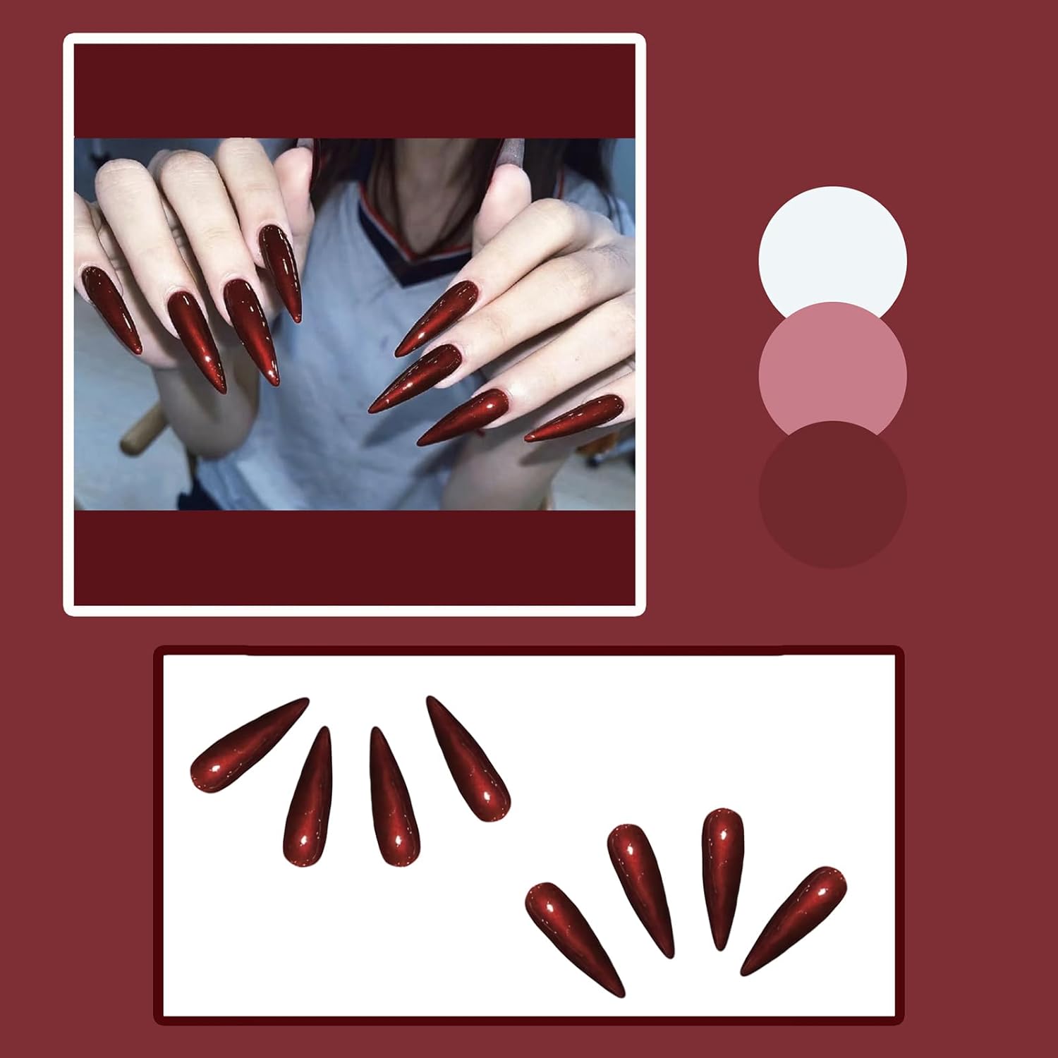Extra Long Glossy Red Stiletto Press on Nails Kit 24 pcs with Glue - Image 3