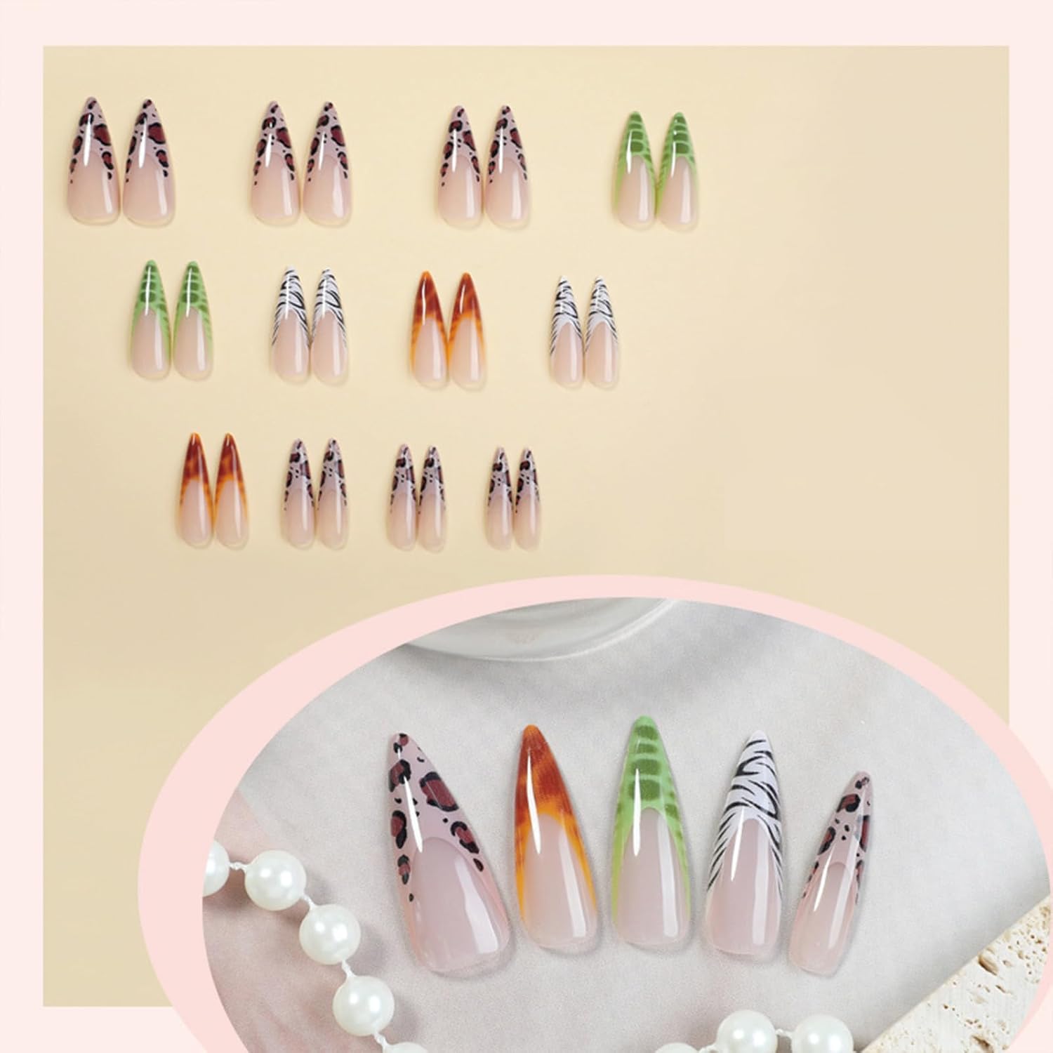 SINHOT 24pcs Long Glossy Leopard Print Ombre Almond Stiletto Press-On Nails - Image 5