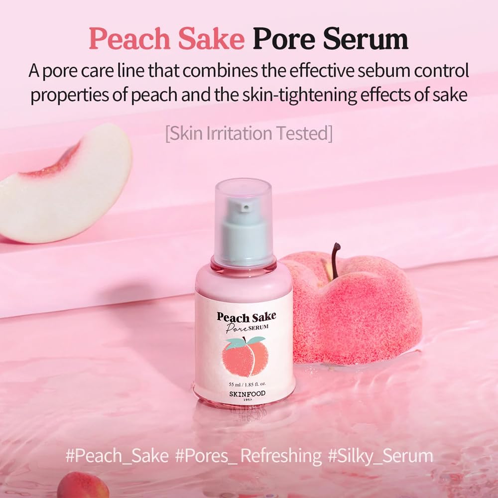 SKINFOOD Peach Sake Pore Serum 45ml for Oily Skin Minimizing Pores and Controlling Sebum - Image 3