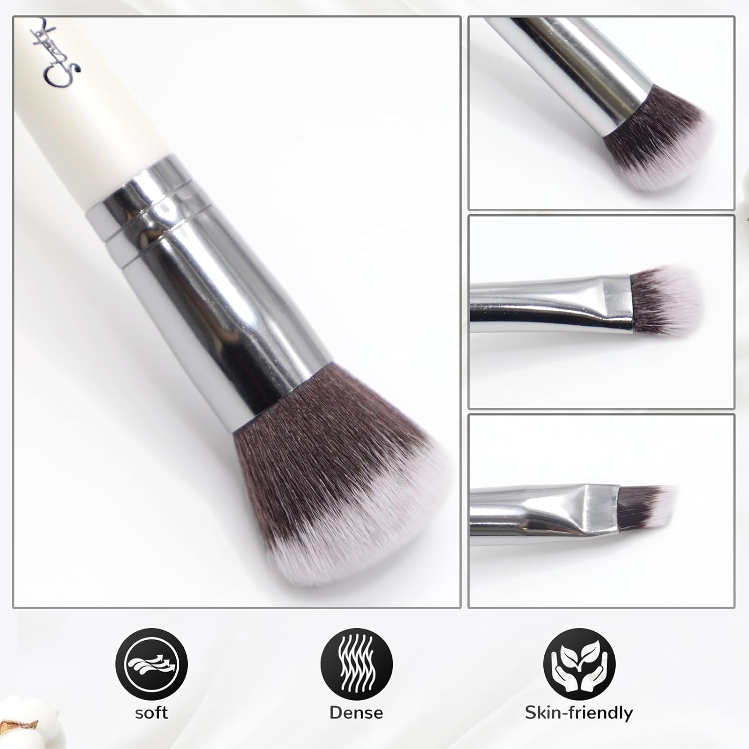 START MAKERS 2-in-1 White Dual-Ended Foundation Concealer Brush Set for Liquid Powder Makeup - Image 3