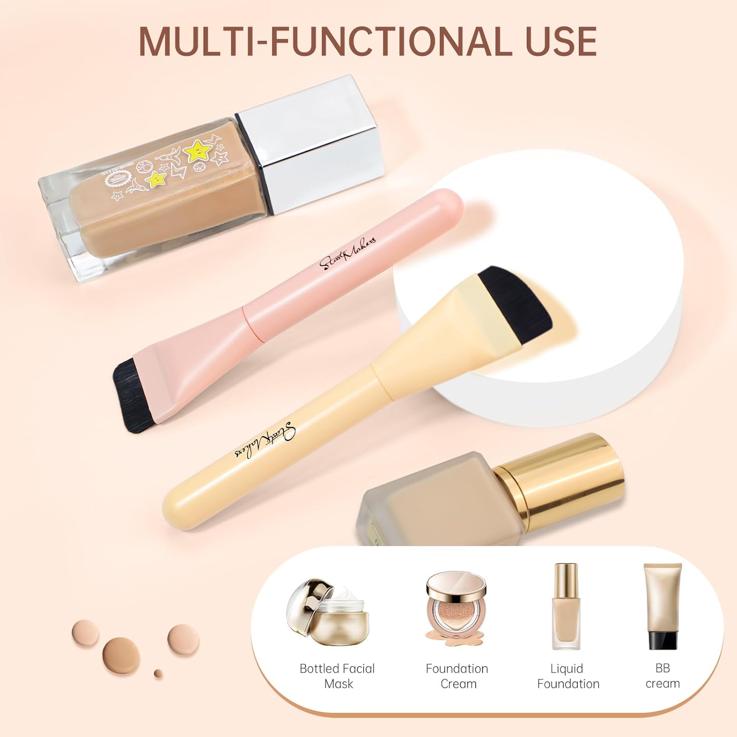 2-Piece Ultra Thin Foundation Brush Set Flat Top Angled Head Pink Yellow - Image 4