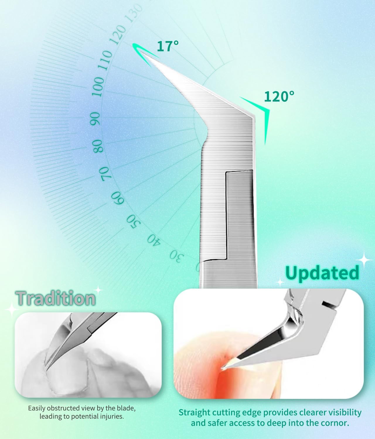 Heavy Duty Stainless Steel Ingrown Toenail Clippers for Thick Nails, Slanted Tip, Size Medium - Image 2