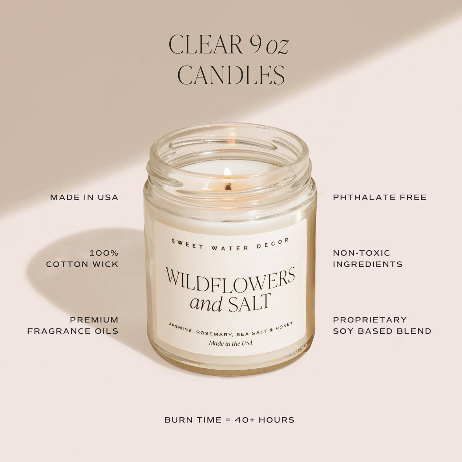 Sweet Water Decor 9oz Cashmere Vanilla Soy Candle with Lid, Jasmine Sandalwood Scent, 40+ Hour Burn Time - Image 3