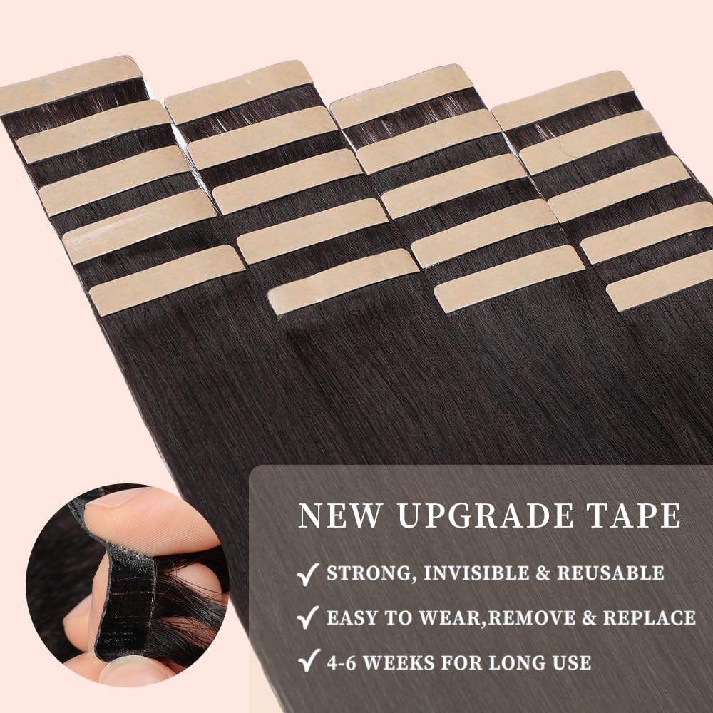 Tape in Hair Extensions 18 Inch 20pcs Natural Black Remy Straight Human Hair - Image 5