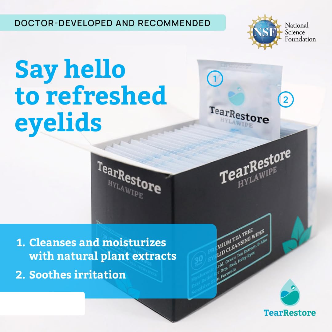 TearRestore Tea Tree HylaWipe Eyelid Wipes - 30 Count Hydrating Cleanser for Blepharitis Irritated Eyes - Image 2