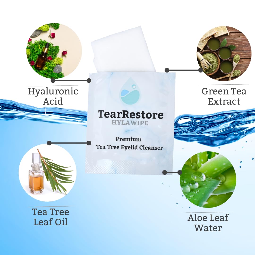 TearRestore Tea Tree HylaWipe Eyelid Wipes - 30 Count Hydrating Cleanser for Blepharitis Irritated Eyes - Image 4