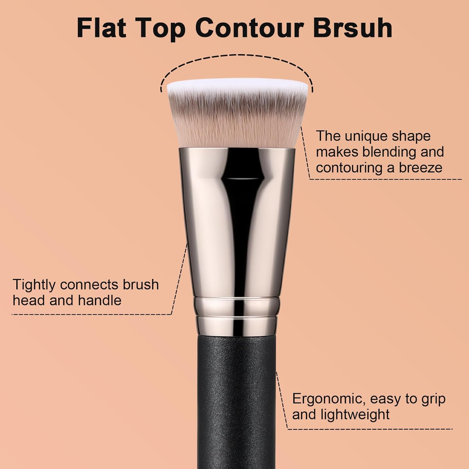 TEOYALL Flat Top Contour Brush Soft Dense Synthetic Bristles for Liquid Cream Contour - Image 3