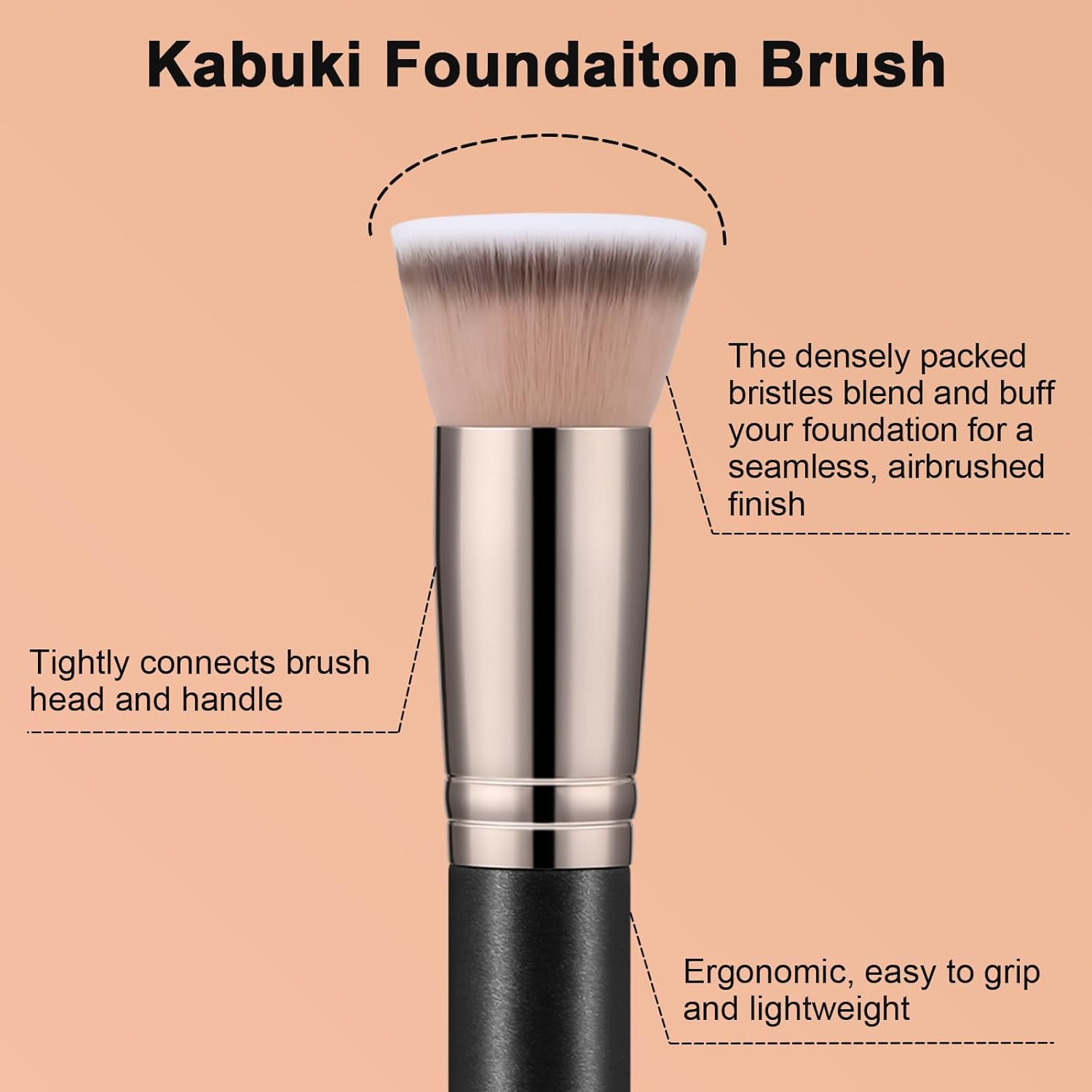 TEOYALL Premium Kabuki Foundation Brush with Ultra-Soft Dense Synthetic Bristles for Liquid and Cream Makeup - Image 3
