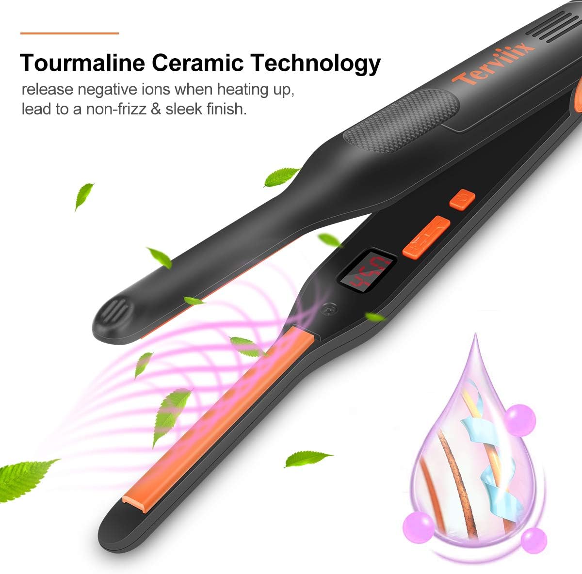 Terviiix 3/10 Inch Ceramic Small Flat Iron for Short Hair, Adjustable Temperature, Dual Voltage - Image 4