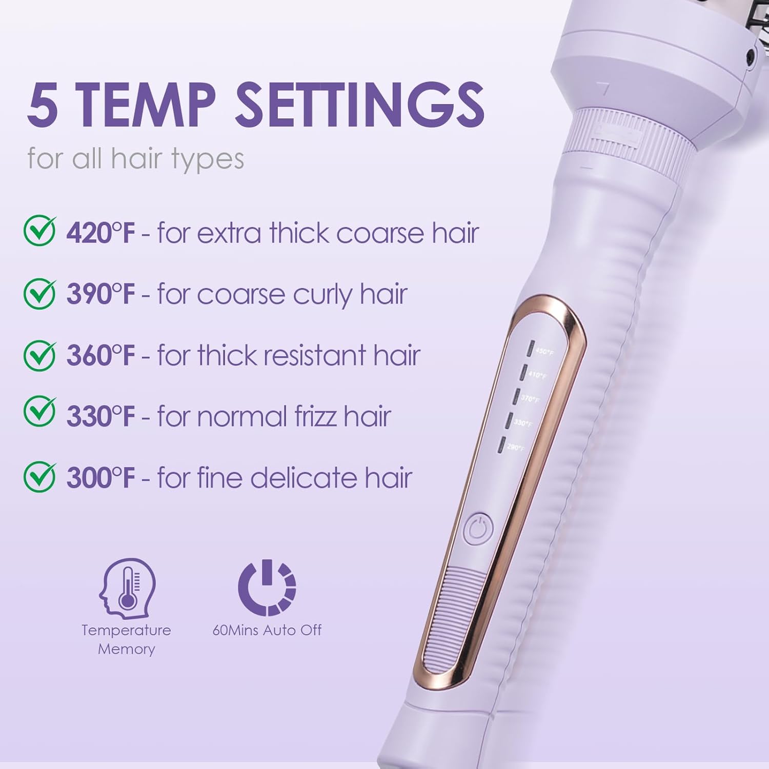 Purple Thermal Round Brush and Curling Iron Set with Adjustable Temperature for All Hair Types - Image 6