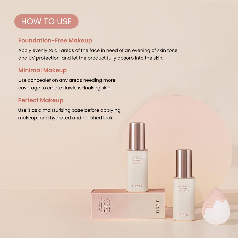 TIRTIR Mask Fit Tone Up Essence 1.01 fl. oz Beige Tinted Moisturizer for Natural Coverage - Image 3