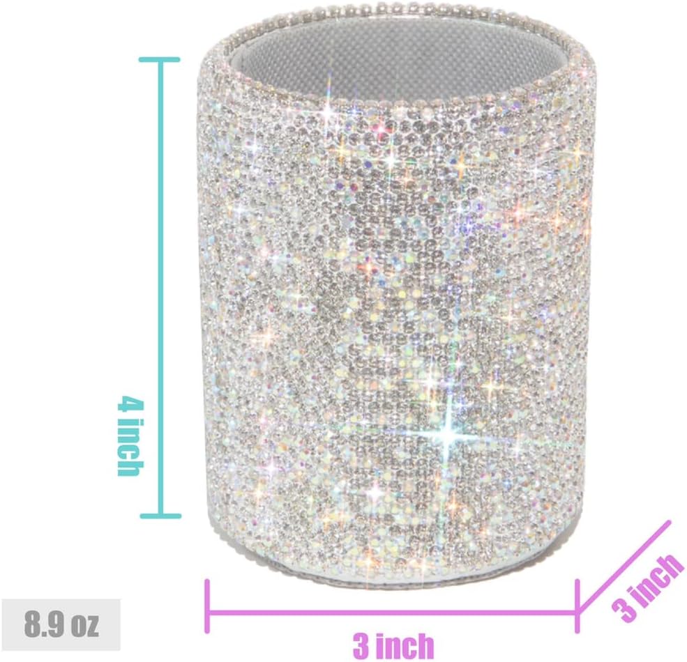 TISHAA Bling Cup Holder Organizer for Office Desk – Rhinestone Glitter Makeup Brush Storage Container - Image 3