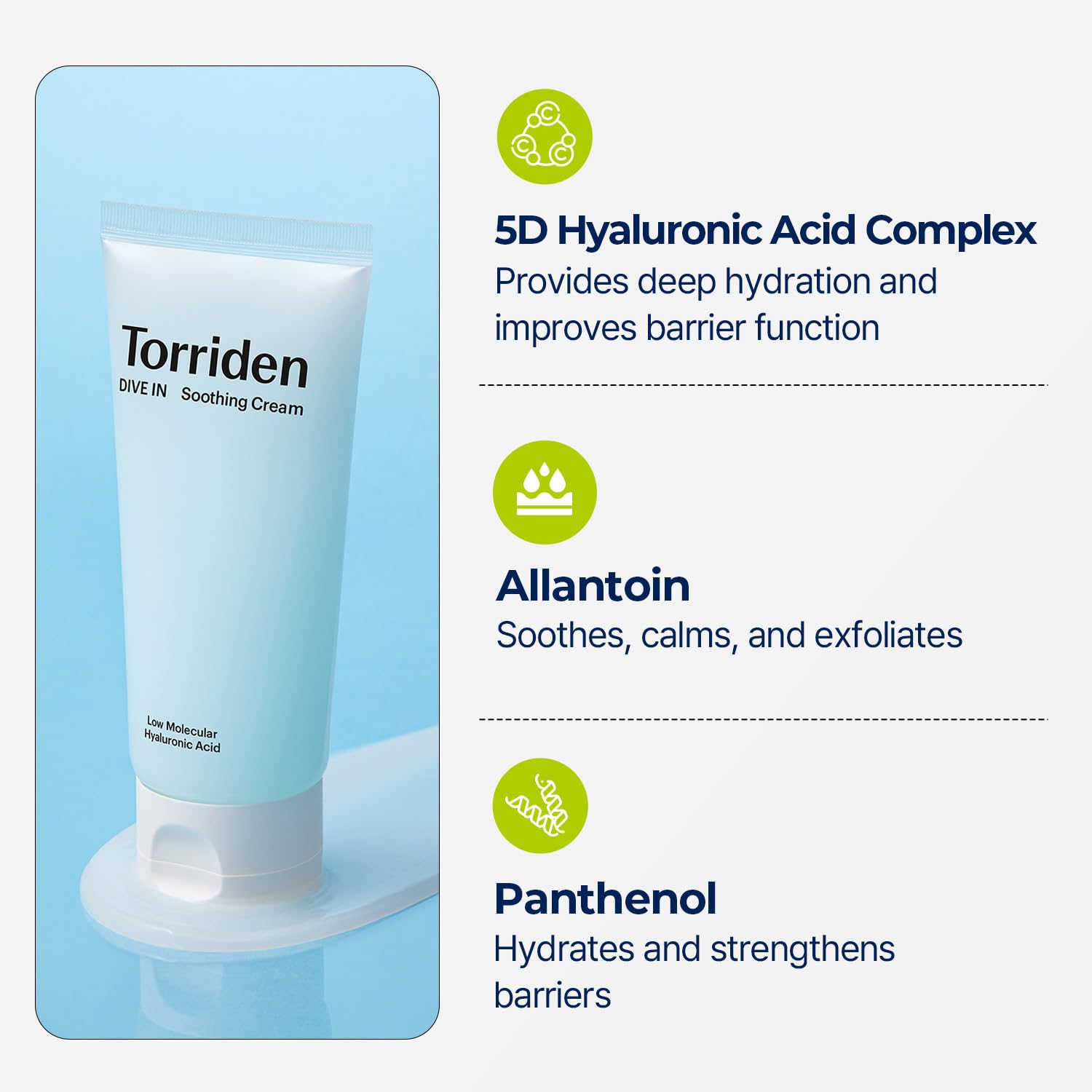 Torriden DIVE IN Hyaluronic Acid Soothing Cream 100ml Tube for Sensitive Dry Skin - Image 5