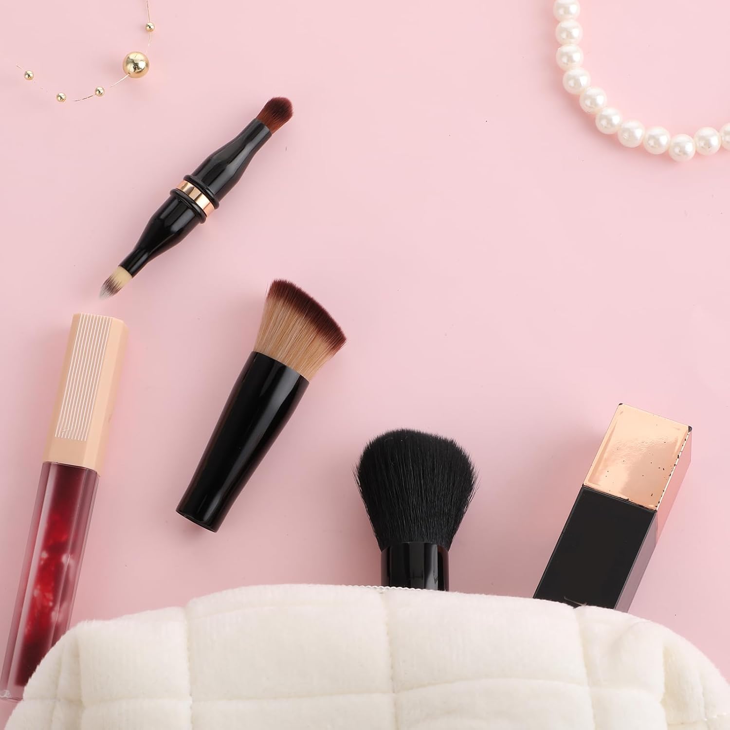 4 in 1 Travel Makeup Brush Set Dual Ended Mini Brushes with Case for Liquid Powder - Image 8