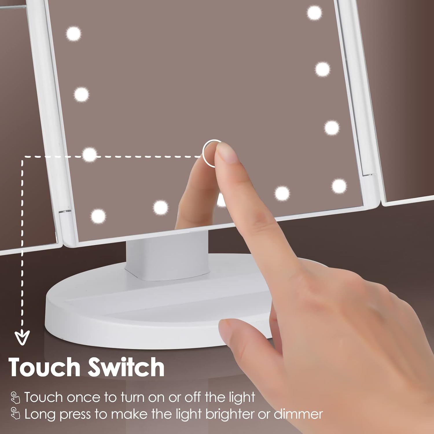 Trifold Vanity Mirror 21 LED Lights 1x 2x 3x Magnification Touch Screen - Image 5