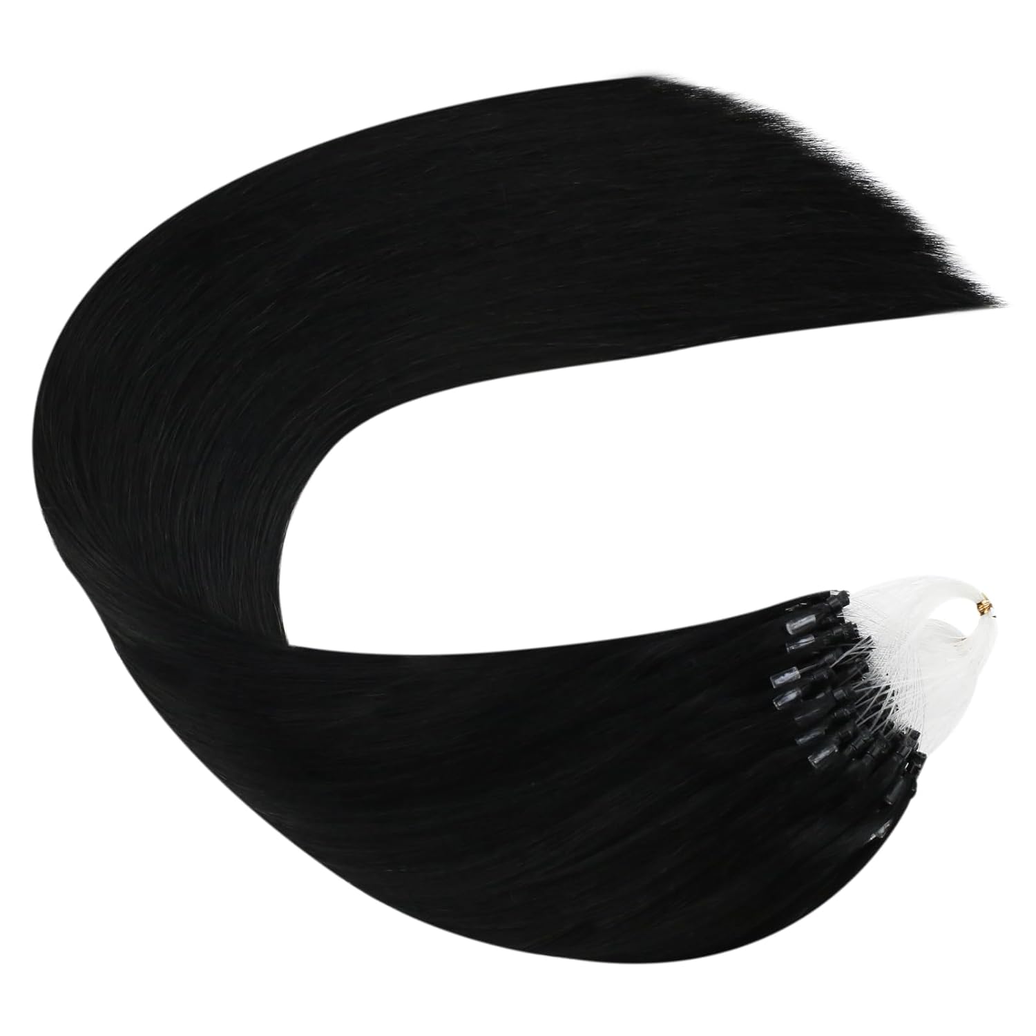 Ugeat 20 Inch Micro Bead Hair Extensions Real Human Hair Jet Black 50 Strands 1g/s - Image 6