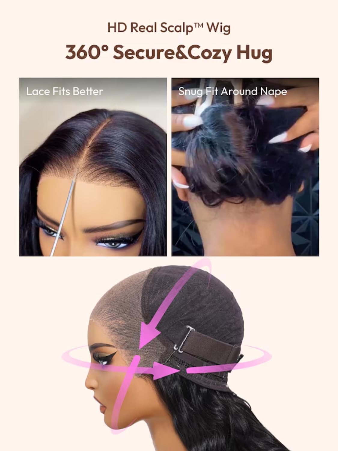 UNICE 18 Inch Glueless Human Hair Wig Real Scalp 13x4 HD Lace with Bangs - Image 6