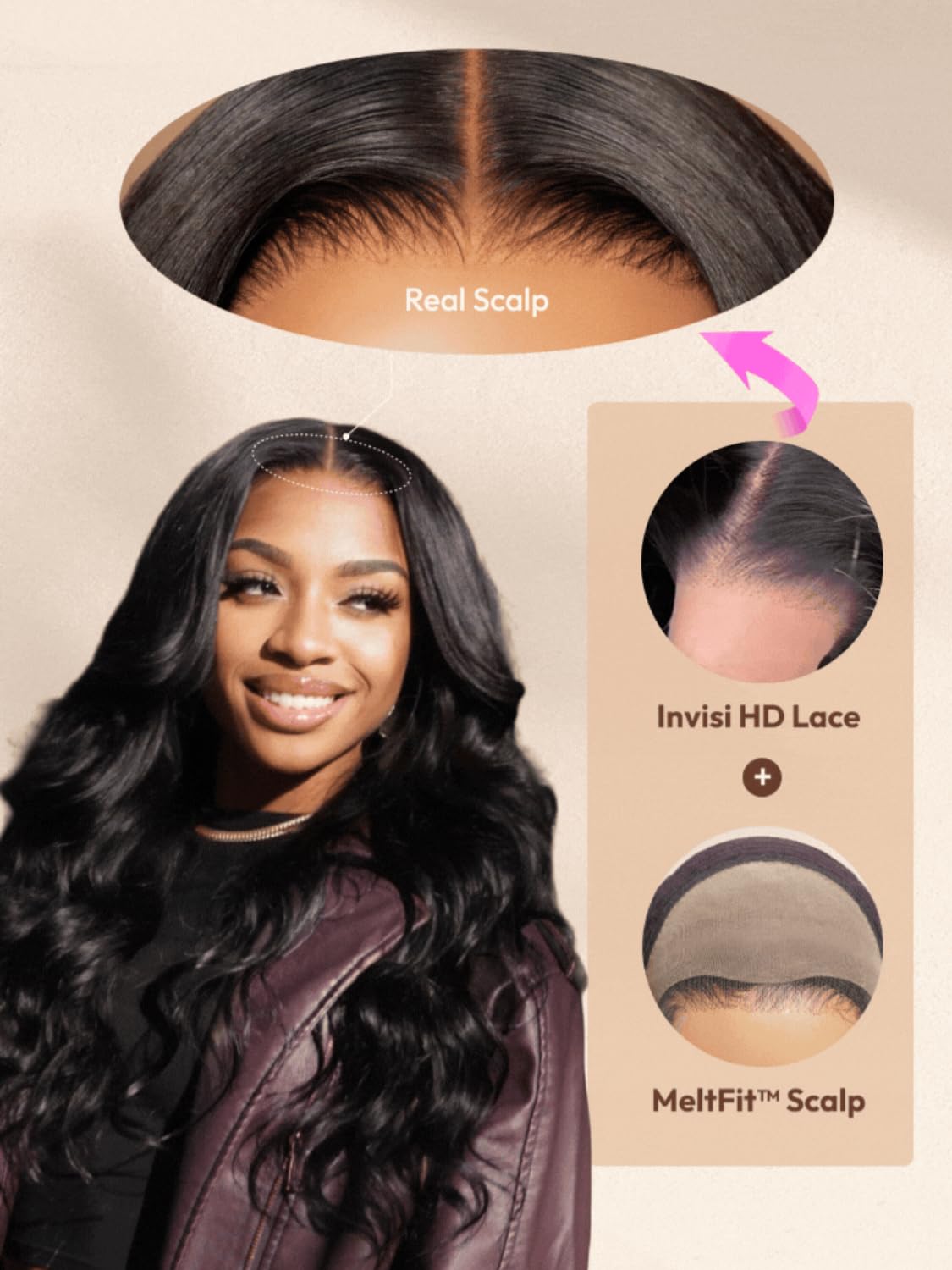 UNICE 18 Inch Glueless Human Hair Wig Real Scalp 13x4 HD Lace with Bangs - Image 2