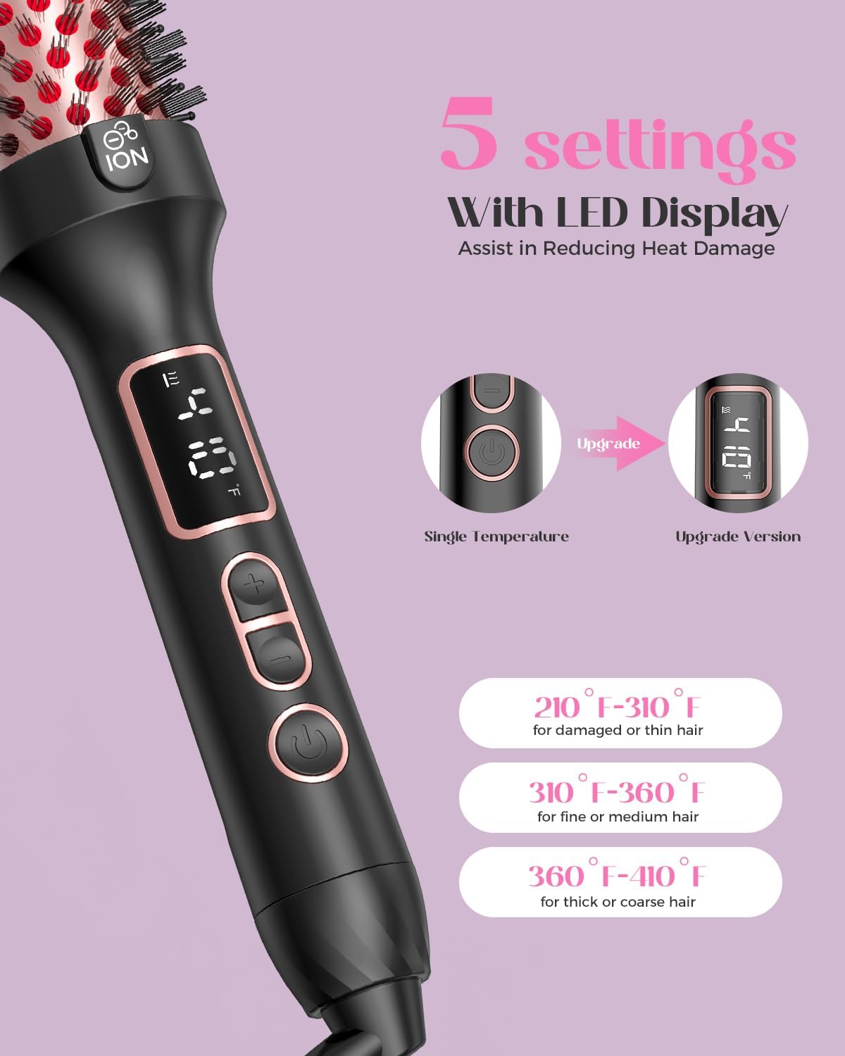 New Upgraded Infrared 5-Heat Setting Thermal Hair Dryer Brush with LED Display - Image 6