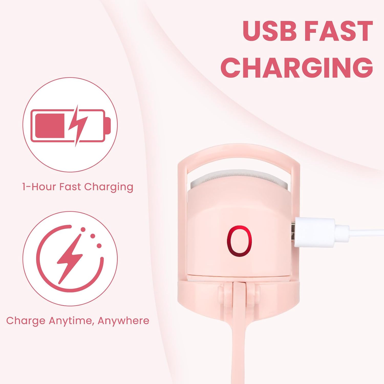 Pink USB Rechargeable Electric Heated Eyelash Curler for Women Quick Heat-Up Multi-Temp Settings - Image 5