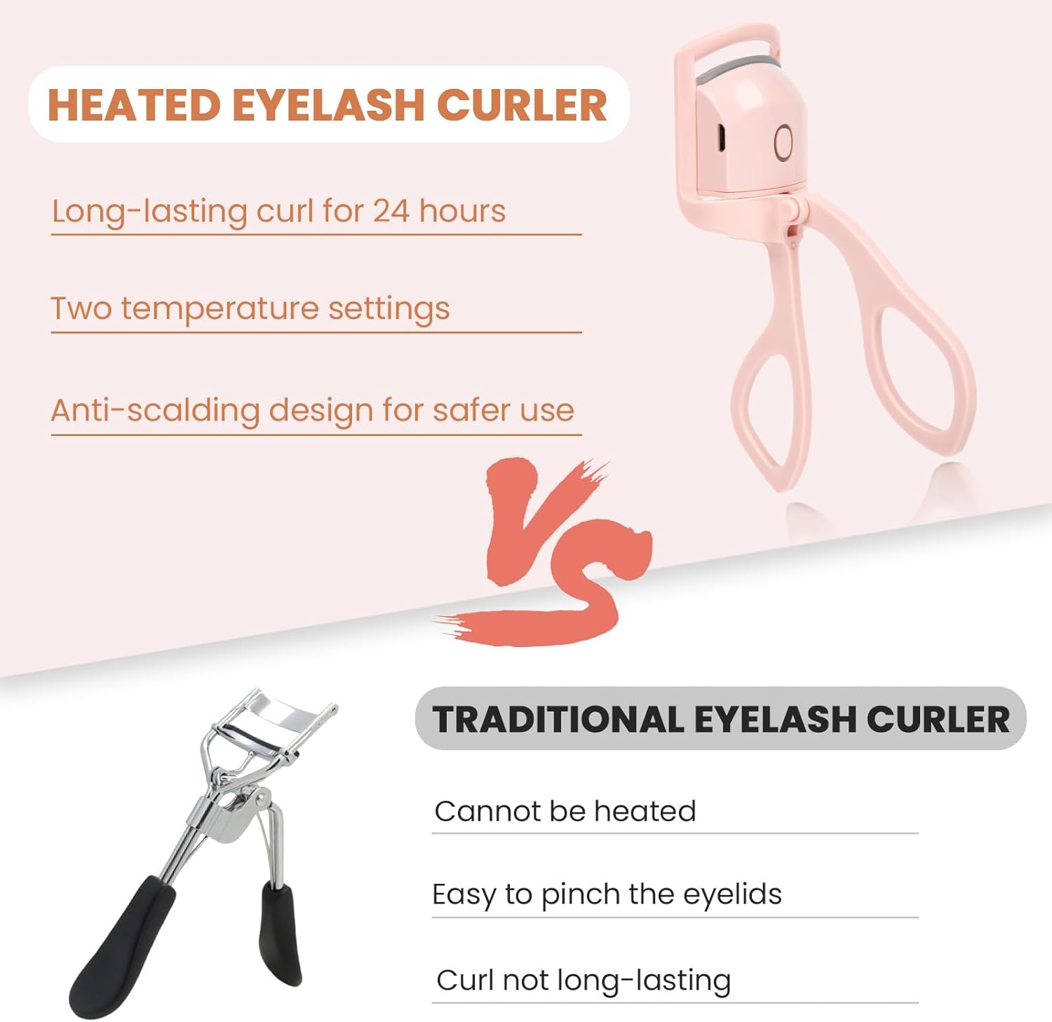 Pink USB Rechargeable Electric Heated Eyelash Curler for Women Quick Heat-Up Multi-Temp Settings - Image 9