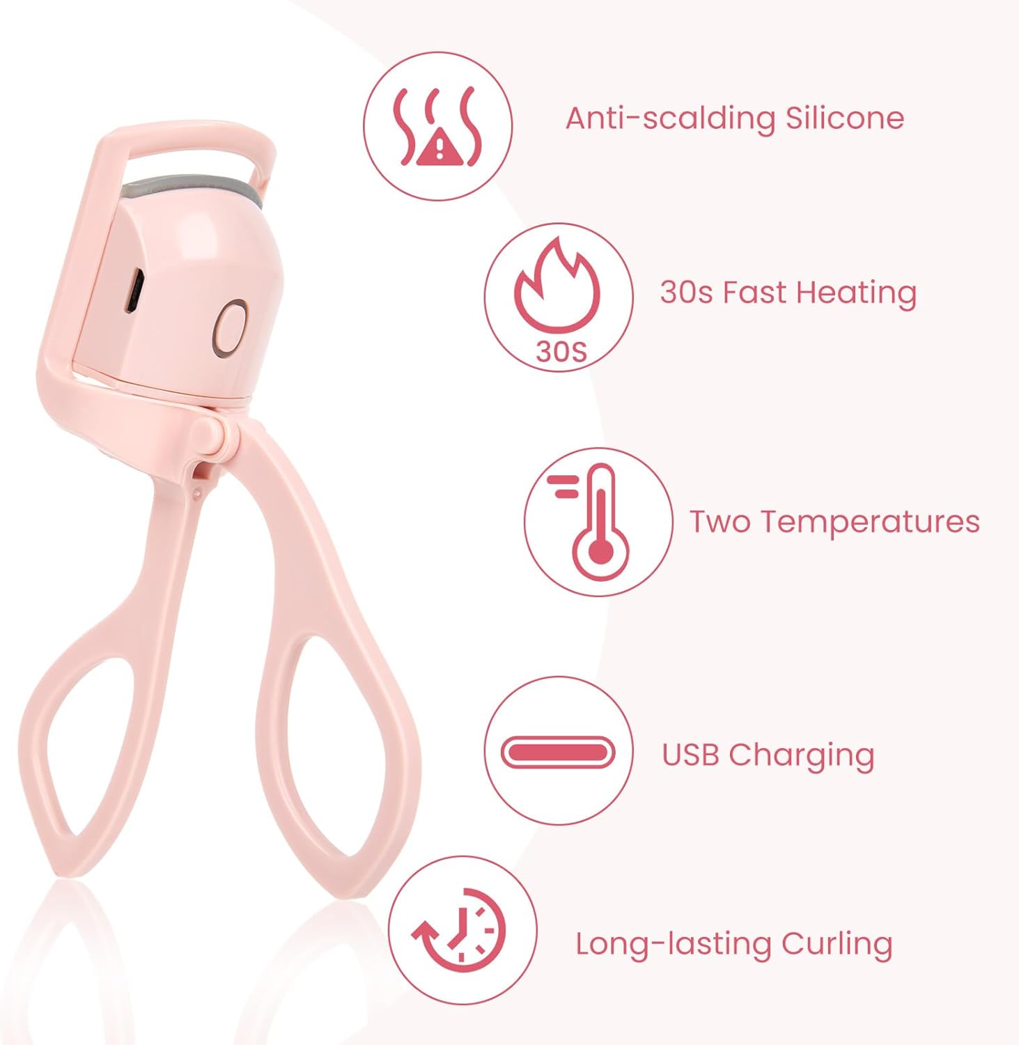 Pink USB Rechargeable Electric Heated Eyelash Curler for Women Quick Heat-Up Multi-Temp Settings - Image 2