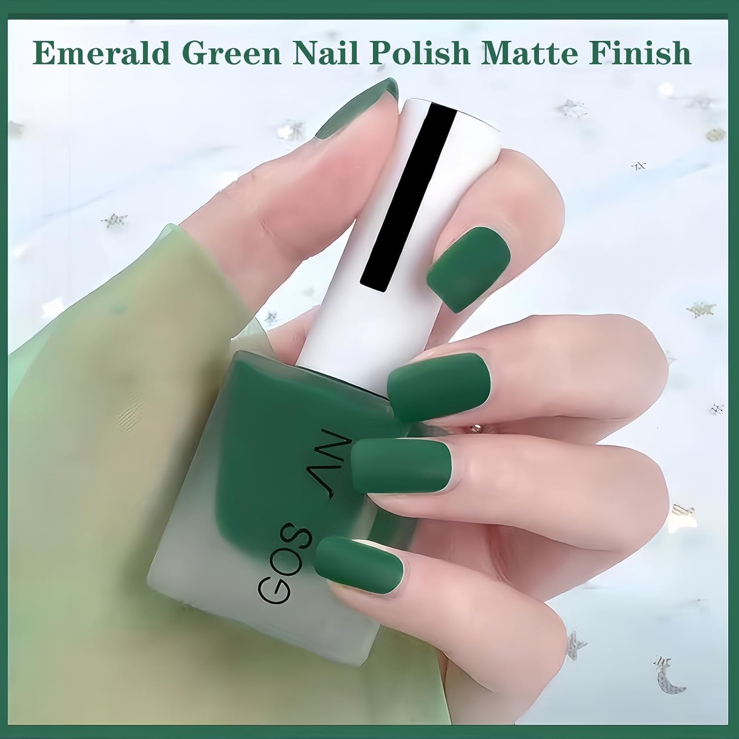Dark Matte Green Velvet Cruelty-Free Nail Polish, Quick Dry Frosted Gel Finish, 15ml - Image 2