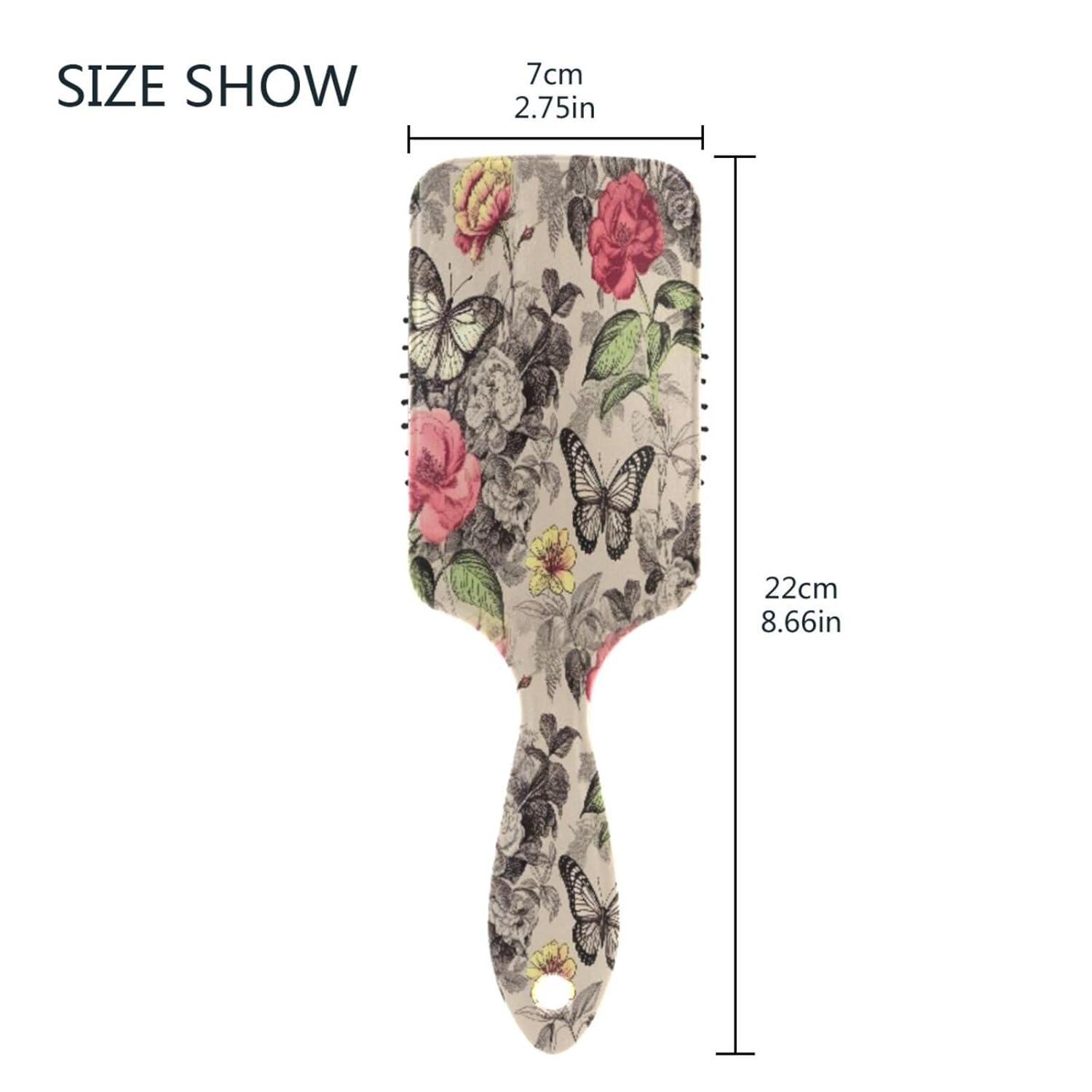 Vintage Butterfly Floral Hair Brush for All Hair Types, Soft Paddle Detangler - Image 3