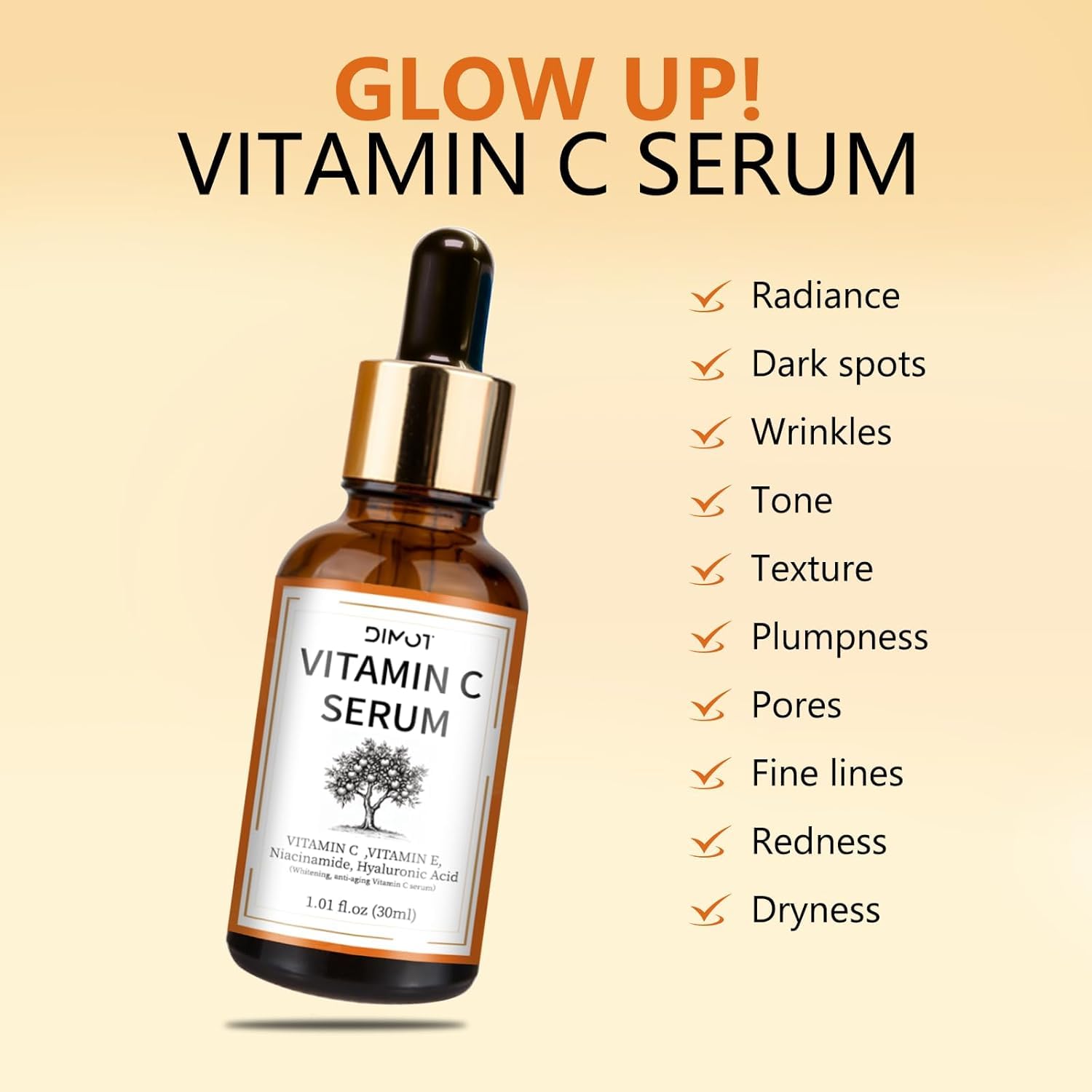 Vitamin C Brightening Serum for Women with Hyaluronic Acid & Vitamin E, 30ml Bottle - Image 4